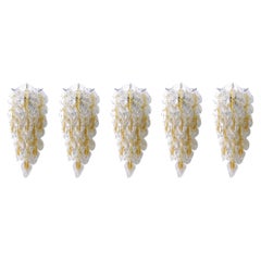 Italian Midcentury Set of Five Leaf Murano Wall Sconces by Mazzega, 1970s
