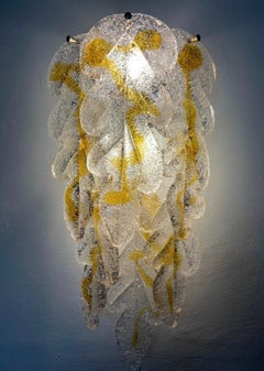 Italian Midcentury Set of Three Leaf Murano Wall Sconces by Mazzega, 1970s