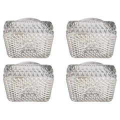 Czechoslovakia Midcentury Set of Four Glass Flush Mounts, 1970s