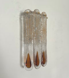 Pair of Midcentury Italian Amber Murano Wall Sconces by Mazzega, 1970s