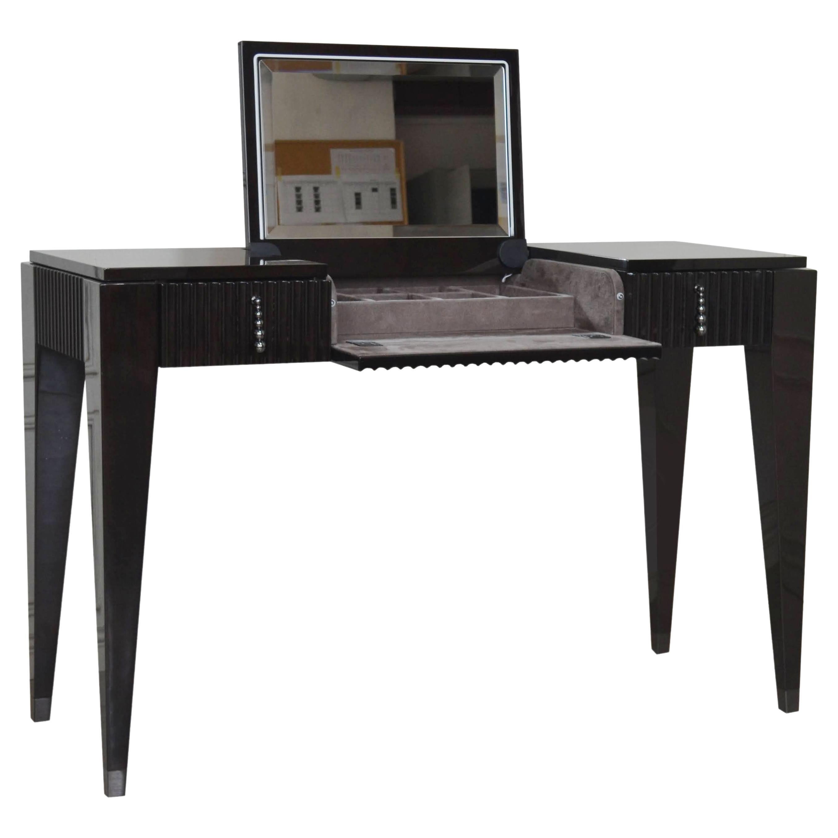 Italian Modern Vanity Table in Dark High-Gloss Ebony Finishing with Two Drawers For Sale