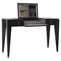 Italian Modern Vanity Table in Dark High-Gloss Ebony Finishing with Two Drawers