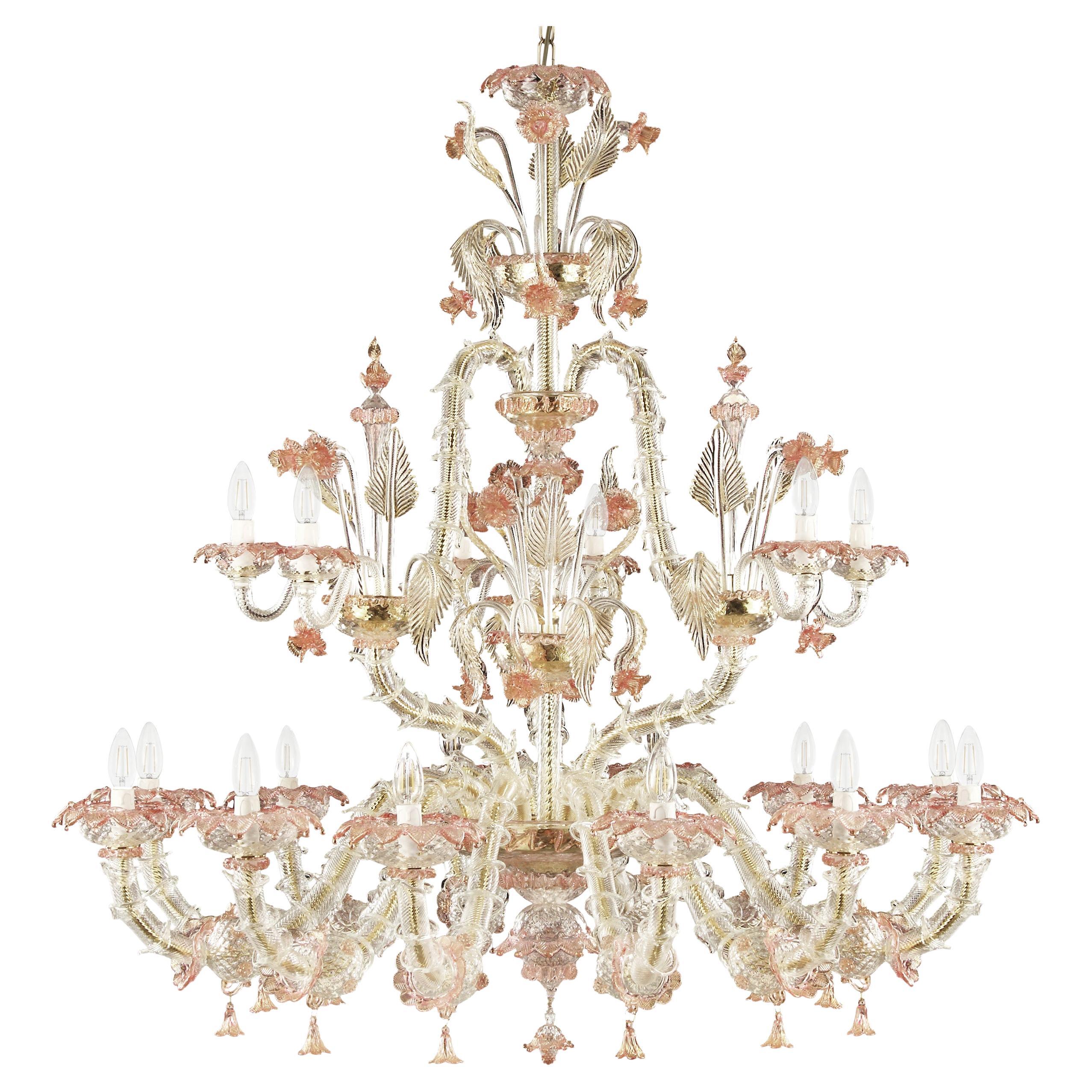 Luxury Rezzonico Chandelier 12+6 Arms Clear Multi-Color Murano Glass, Multiforme For Sale