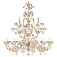 Vintage Luxury Rezzonico Chandelier 12+6 Arms Clear Multi-Color Murano Glass, Multiforme