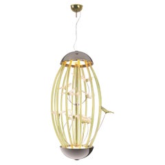 Lampada a sospensione di design Cage with butterflies Green Murano Glass di Multiforme