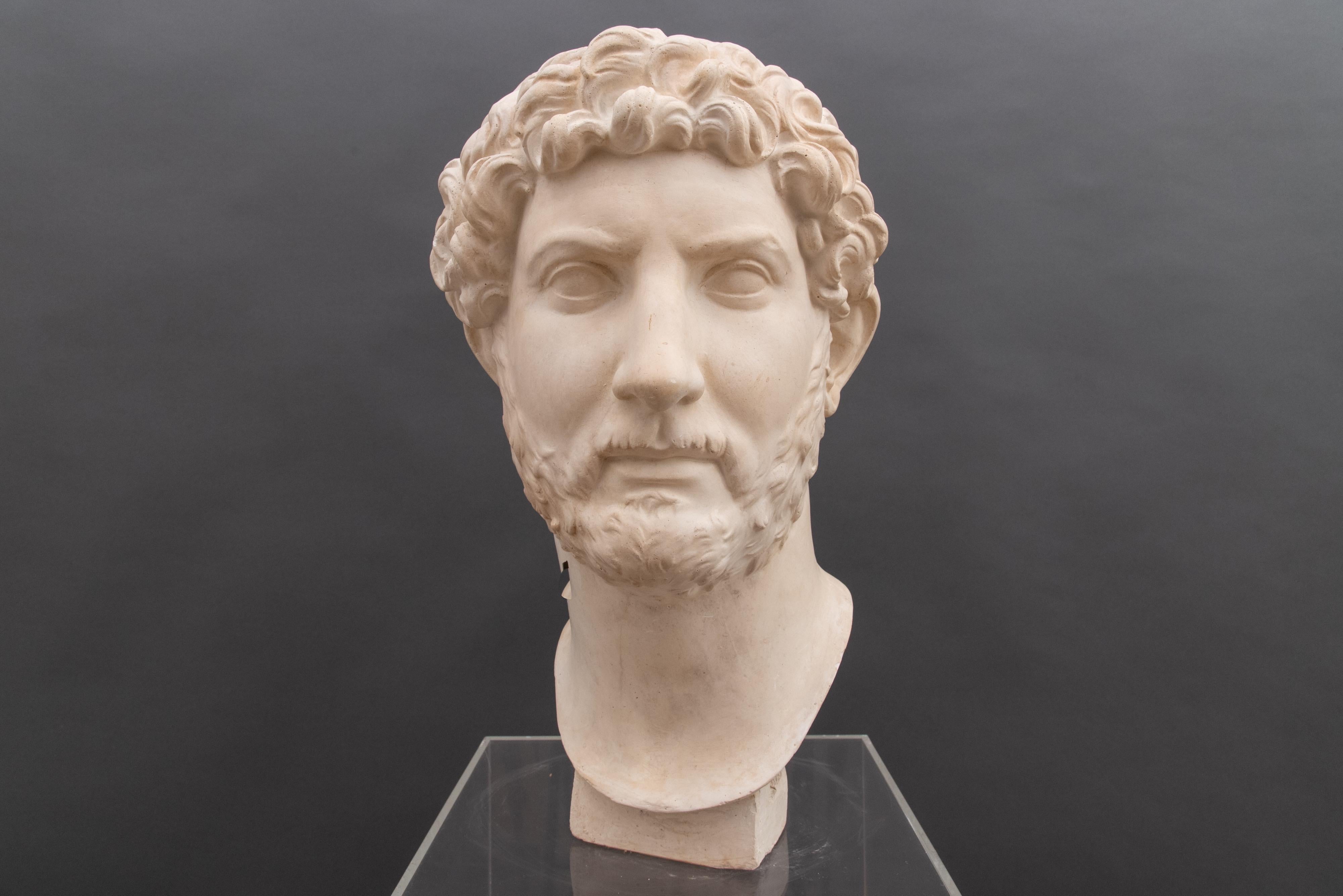 Mid-19th Century White Italian Neoclassical Plaster Bust Hadrian, 1860 In Good Condition In Roma, IT