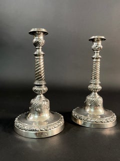 Pair of XIX Century Italian Sterling Silver Stamped Candlesticks
