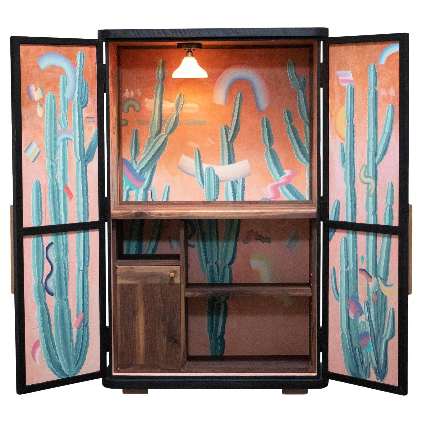 Florentino Black Cabinet With Colourfully Painted Interior For Sale