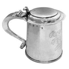 Antique Charles II Sterling Silver Lidded Tankard Beer Mug 1672 17th Century