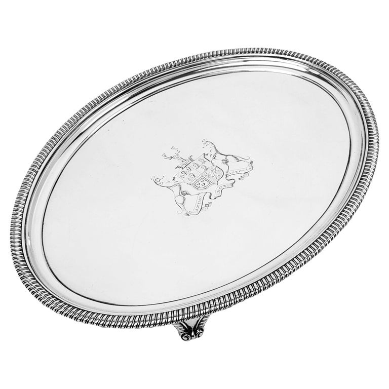 Antique Georgian Oval Silver Salver / Waiter / Tray London, England 1806