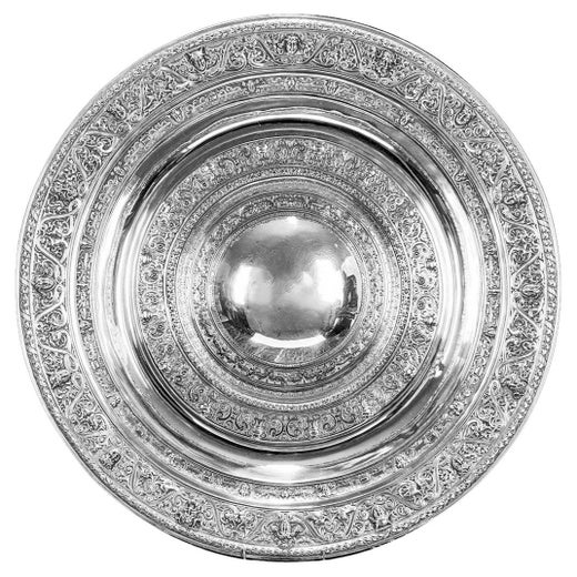 Enormous Antique Victorian Silver Charger Bowl Salver Glasgow, Scotland 1898