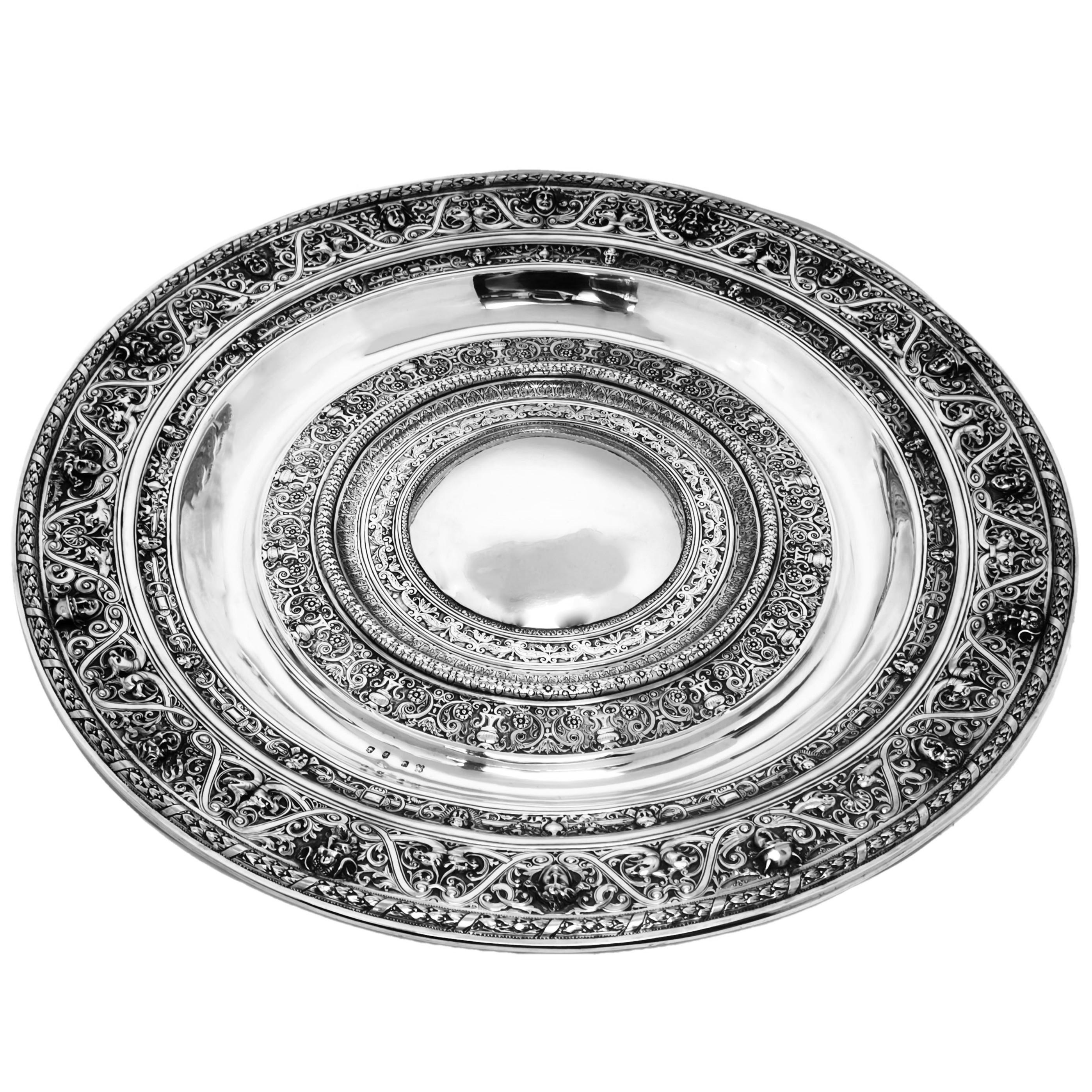 Inglese Enorme antica ciotola caricatore d'argento vittoriana Salver Glasgow, Scozia 1898 in vendita