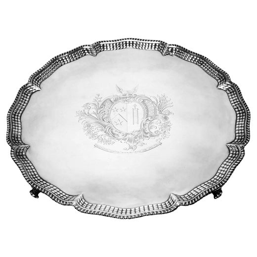 Rare Large George III Quilted Silver Salver London, England 1760