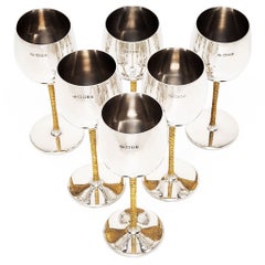 Set of 6 Sterling Silver Stuart Devlin Wine Glasses / Goblets London 1972 / 73
