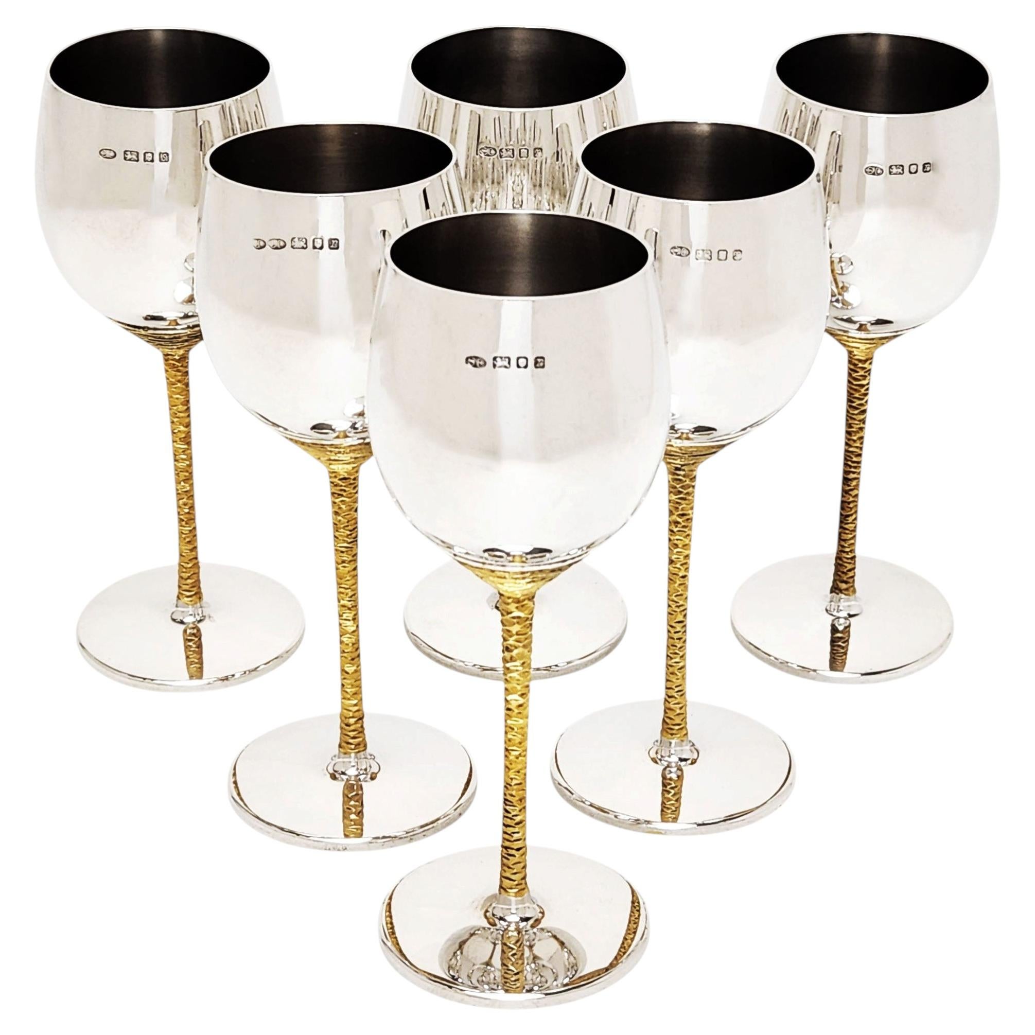 6er-Set Weingläser / Kelchgläser aus Sterlingsilber von Stuart Devlin, London 1972/73 im Angebot