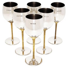 Lot de 6 verres à vin / gobelets en argent massif Stuart Devlin, Londres, 1972 / 1973