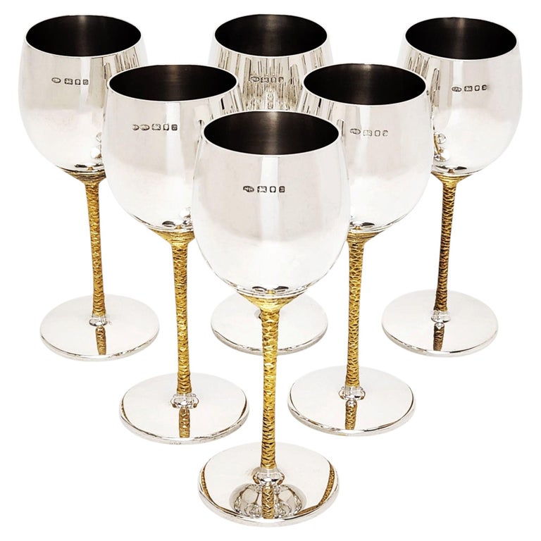 Set of 6 Sterling Silver Stuart Devlin Wine Glasses / Goblets London 1972 / 73