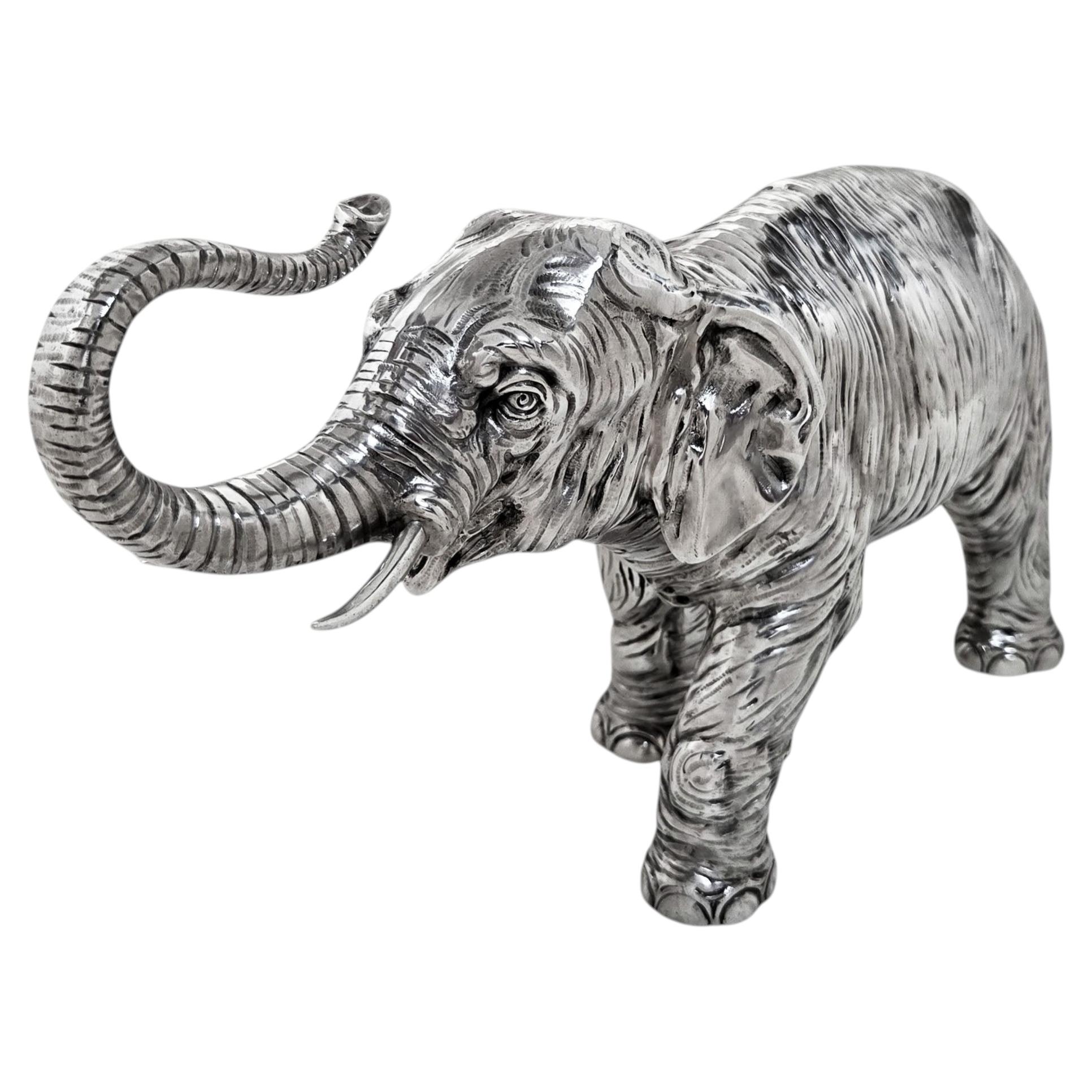 Large Antique Solid Silver Model Elephant Figurine Statue Germany c. 1910 For Sale
