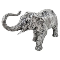 Large Antique Solid Silver Model Elephant Figurine Statue Germany c. 1910