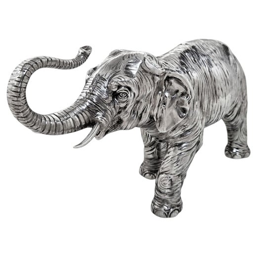 Large Antique Solid Silver Model Elephant Figurine Statue Germany c. 1910