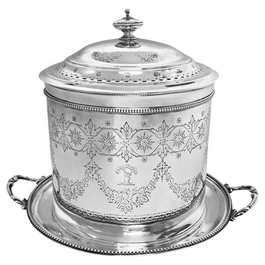 Antique Victorian Silver Biscuit Box / Cookie Jar London, England 1869 Barnards