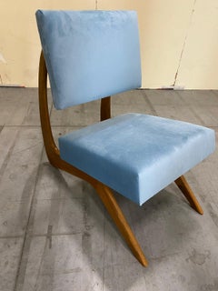 Italian Contemporary Adrian Persal Style Light Blue Velvet and Wood Armachair
