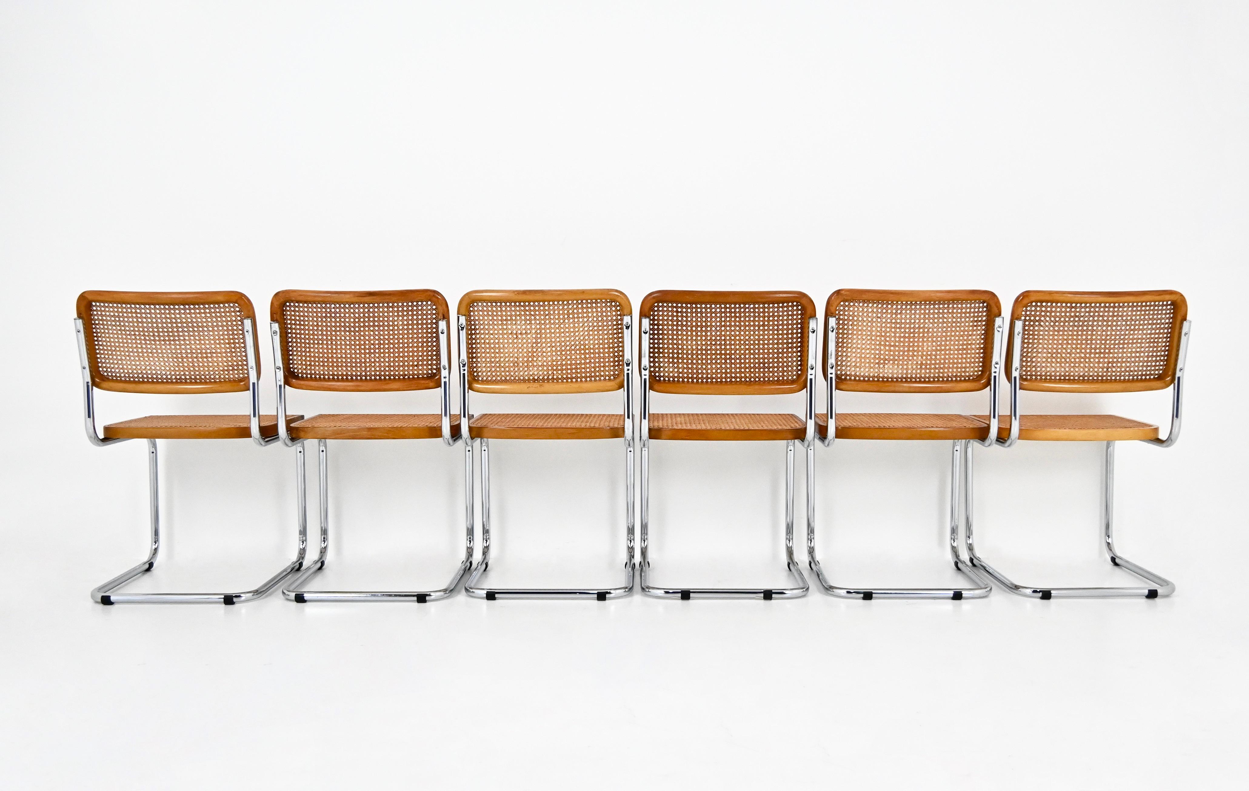 Italiano Sedie da pranzo stile B32 di Marcel Breuer, set di 6 pezzi in vendita