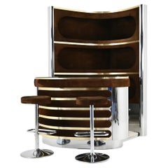 Bar-Set mit 2 Hockern, Willy Rizzo zugeschrieben, 1970er Jahre
