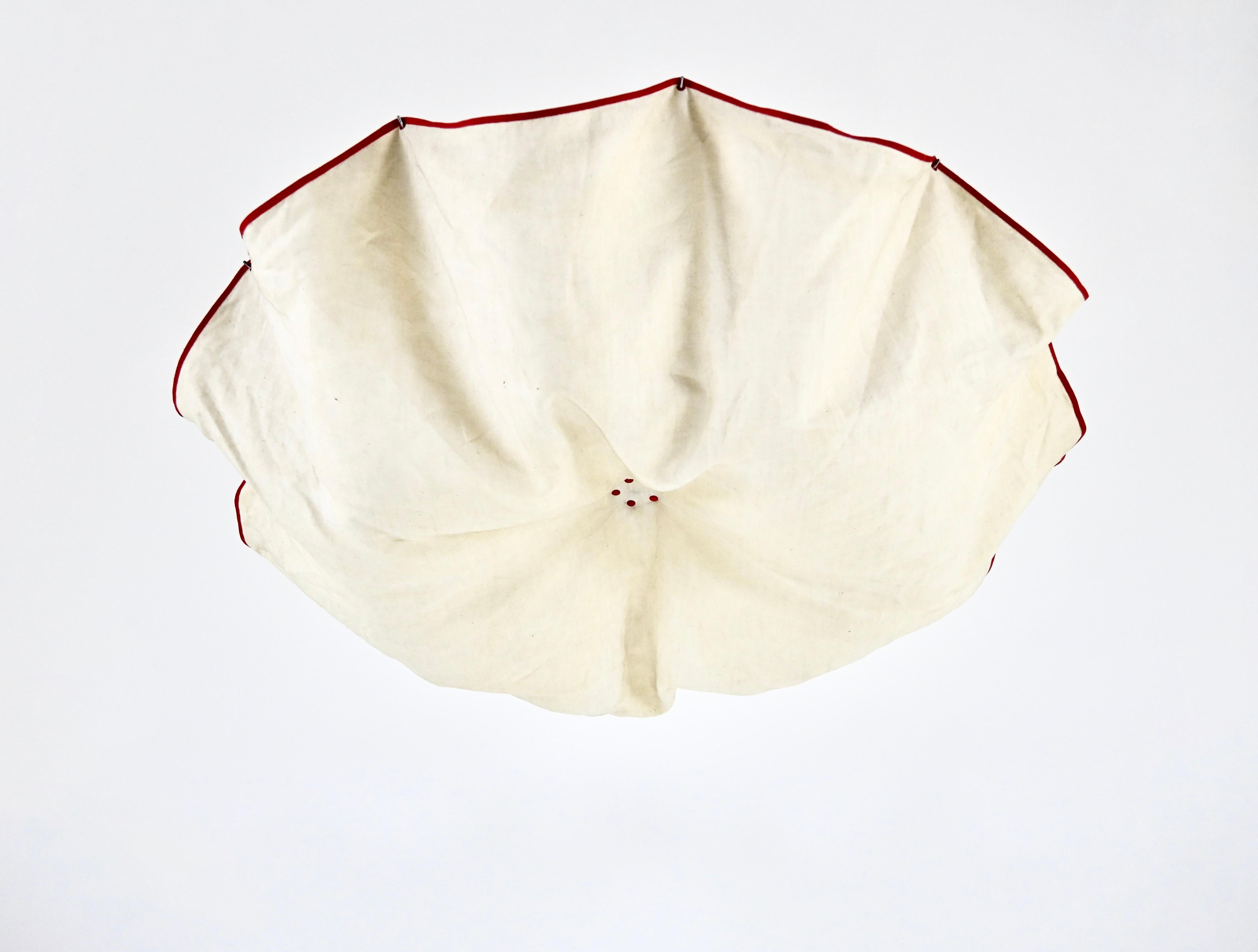 Ceiling light in white linen fabric and aluminum.  Model Celestia. Stamped Flos. Wear due to time and age. 
FOR SHIPPING, REQUEST US FOR RECEIVE THE BEST PRICE
