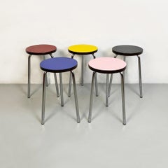 Italian Mid-Century Modern Colored Laminate and Steel Set of Six Stool, 1960s