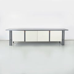 Vintage Italian Modern Rectangular Sideboard in Gray and White Wood, 1980s