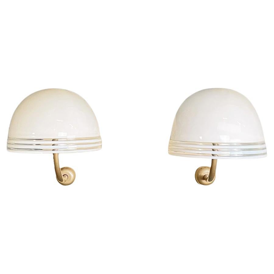Italian modern Murano white glass and golden metal appliques by Leucos, 1980s