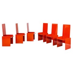 Italian red lacquered wood Kazuki chairs by Kazuhide Takahama, Simon Gavina 1969