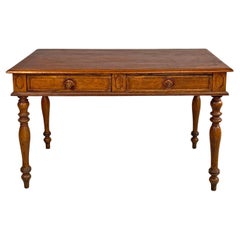 Italian antique wooden table with two drawers and turned legs, 1800s