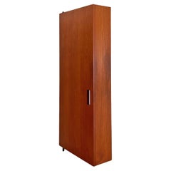 Italian mid century modern wood and black metal wall wardrobe with hooks, 1960s