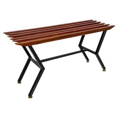 Italian mid-century modern rectangular metal and wood bench, 1950s