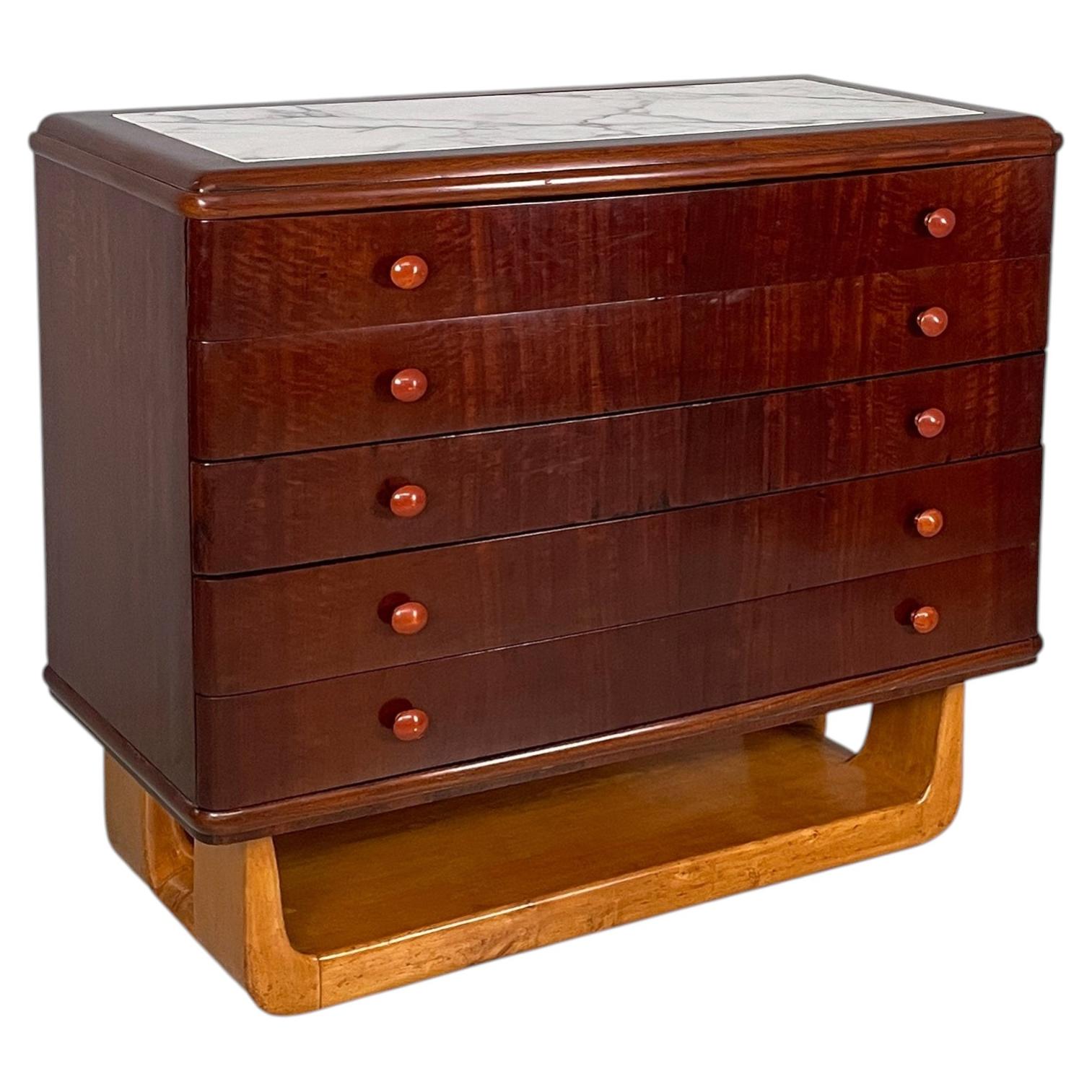 Italian Art Deco chest of drawers in wood and marble, 1930s For Sale