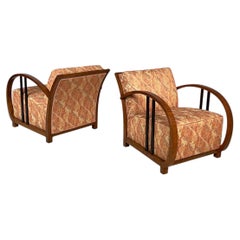 Italian Art Deco armchairs in wood and fabric, 1930s