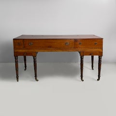 Italian desk in wood with drawers and brass handles, late 1800s