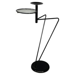 Italian modern coffe table with ashtray in black metal and glass, 1980s