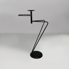 Italian modern coffe table with ashtray in black metal and glass, 1980s
