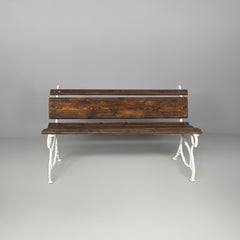 Italian art deco wooden and white cast iron bench, 1930s
