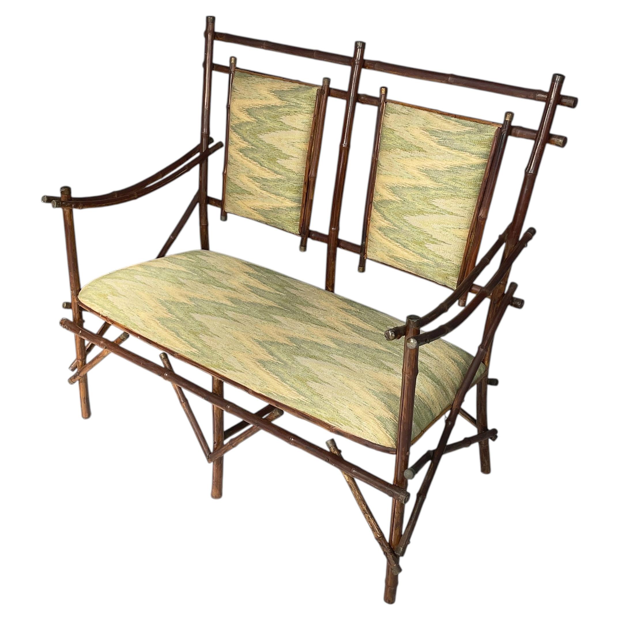 Italian art deco sofa in fabric and bamboo, 1930s For Sale