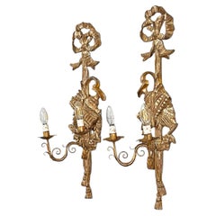 French Louis XVI style wall lamps in gilded wood, 1800s