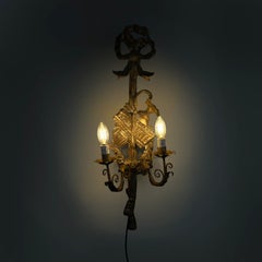 French Louis XVI style wall lamps in gilded wood, 1800s
