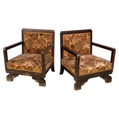 Fauteuils Art déco italiens en tissu rouge et jaune, velours et bois, années 1930