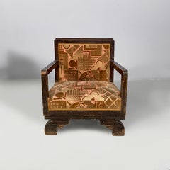 Fauteuils Art déco italiens en tissu rouge et jaune, velours et bois, années 1930