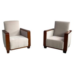 Italian Art Deco armchairs in wood and grey velvet, 1930s