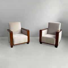 Italian Art Deco armchairs in wood and grey velvet, 1930s
