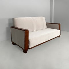 Italian Art Deco sofa in wood and grey velvet, 1930s